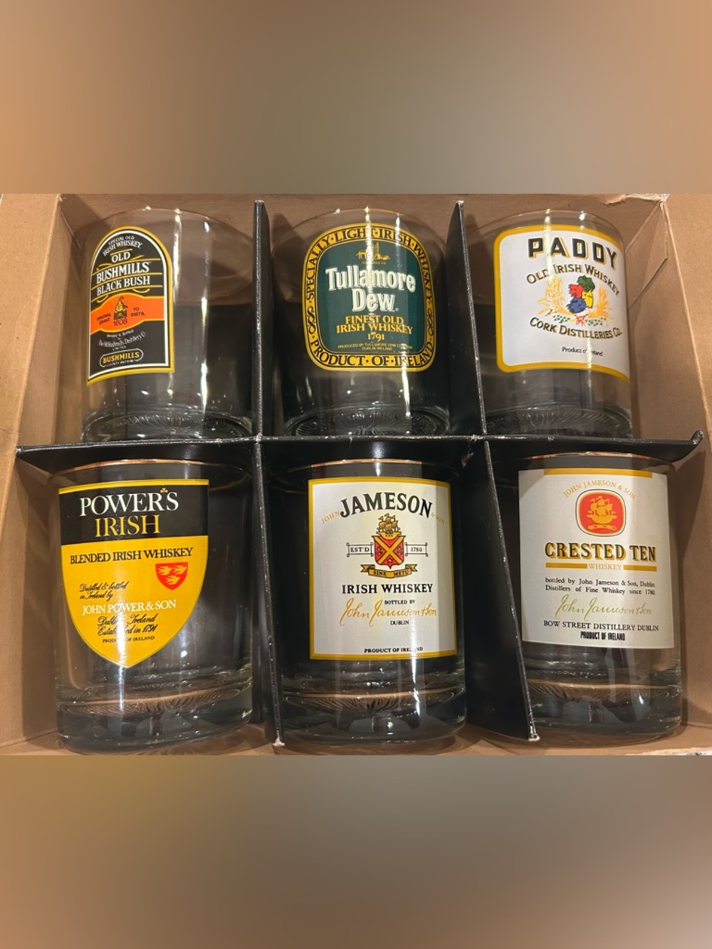 Vintage - Full Set of 6 Branded Irish Whiskey Rocks Glasses -